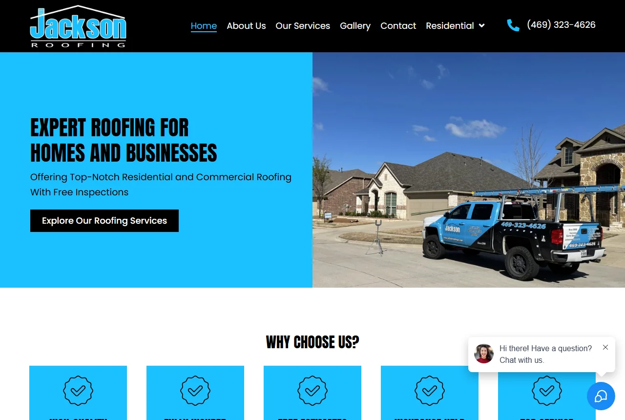 The Jackson Roofing website homepage